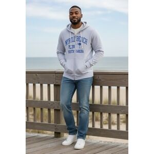 Salty Wave Small Gray Myrtle Beach 1938 South Carolina Full Zip-Up Hoodie Jacket